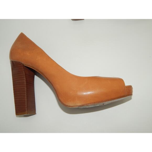 Tory Burch Caramel Tan Leather Peep Toe Pump Size 11 - Picture 8 of 9